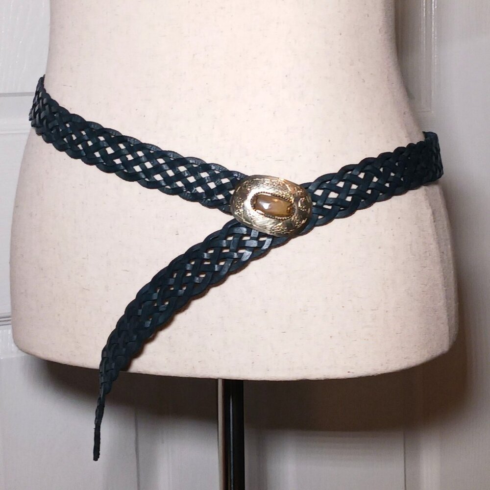 Boho Style Versatile Belt with Unique Buckle Hook Closure Dark Blue/Green‎ Color